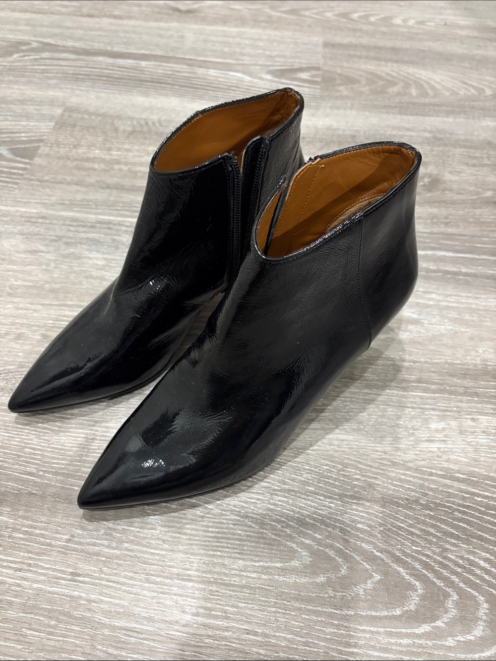 Aquatalia Black Patent Pointed Ankle Booties